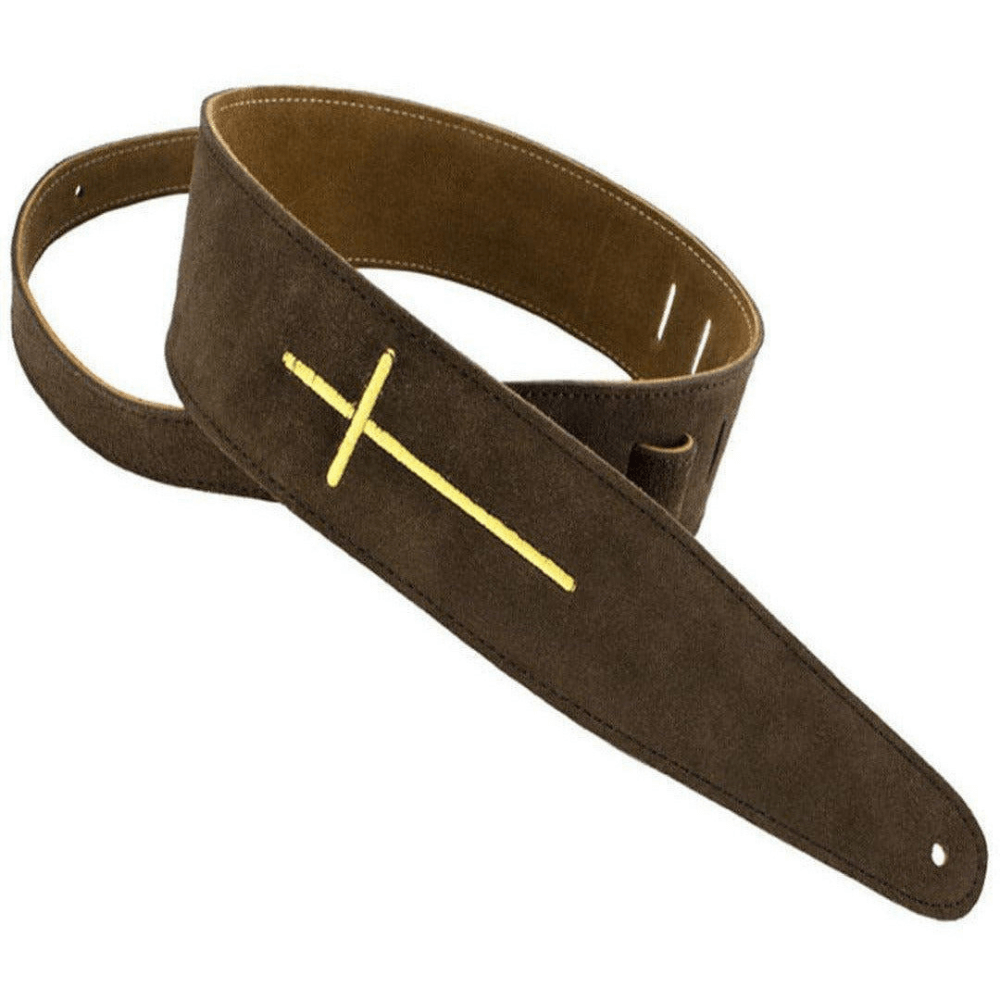 Dark Olive Green henry-heller-hp25escr-02-leather-guitar-strap-with-cross Guitar Straps