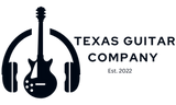 black on white background left handed electric guitar Texas Guitar Company established in 2022 logo